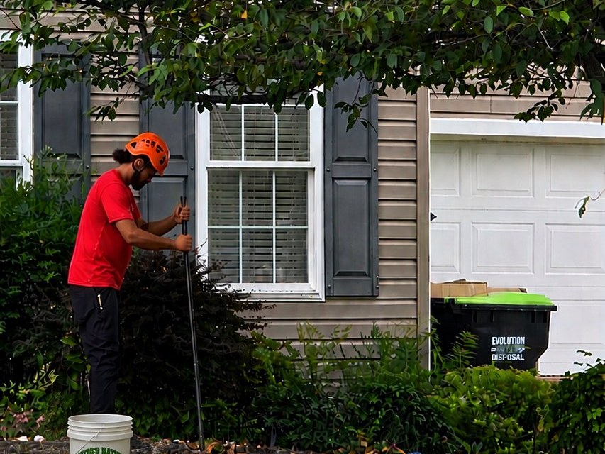 Mother Nature Tree Service crew injecting the root zone of a yard tree at a Winchester, VA home