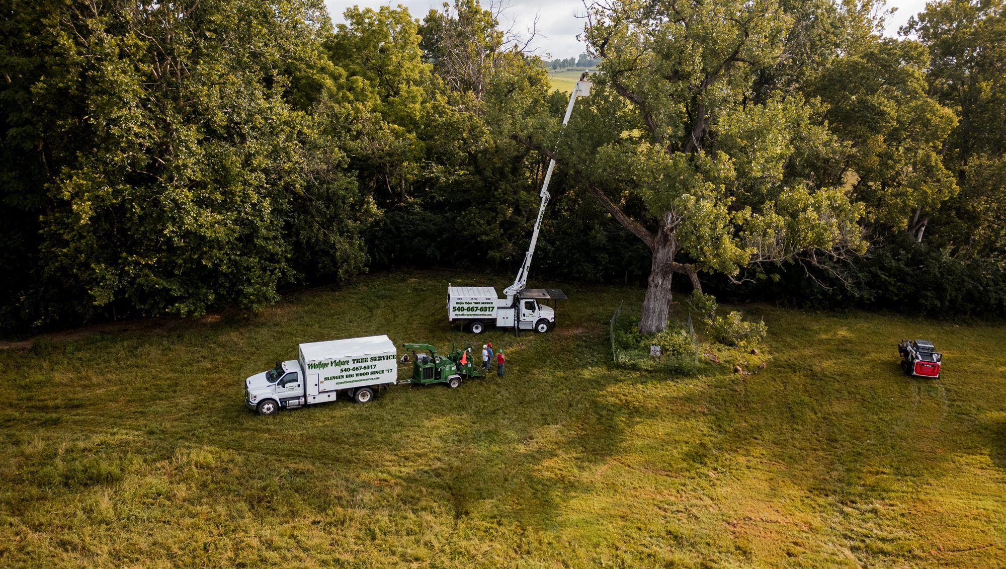 Aerial overview of a Winchester, VA tree job in progress