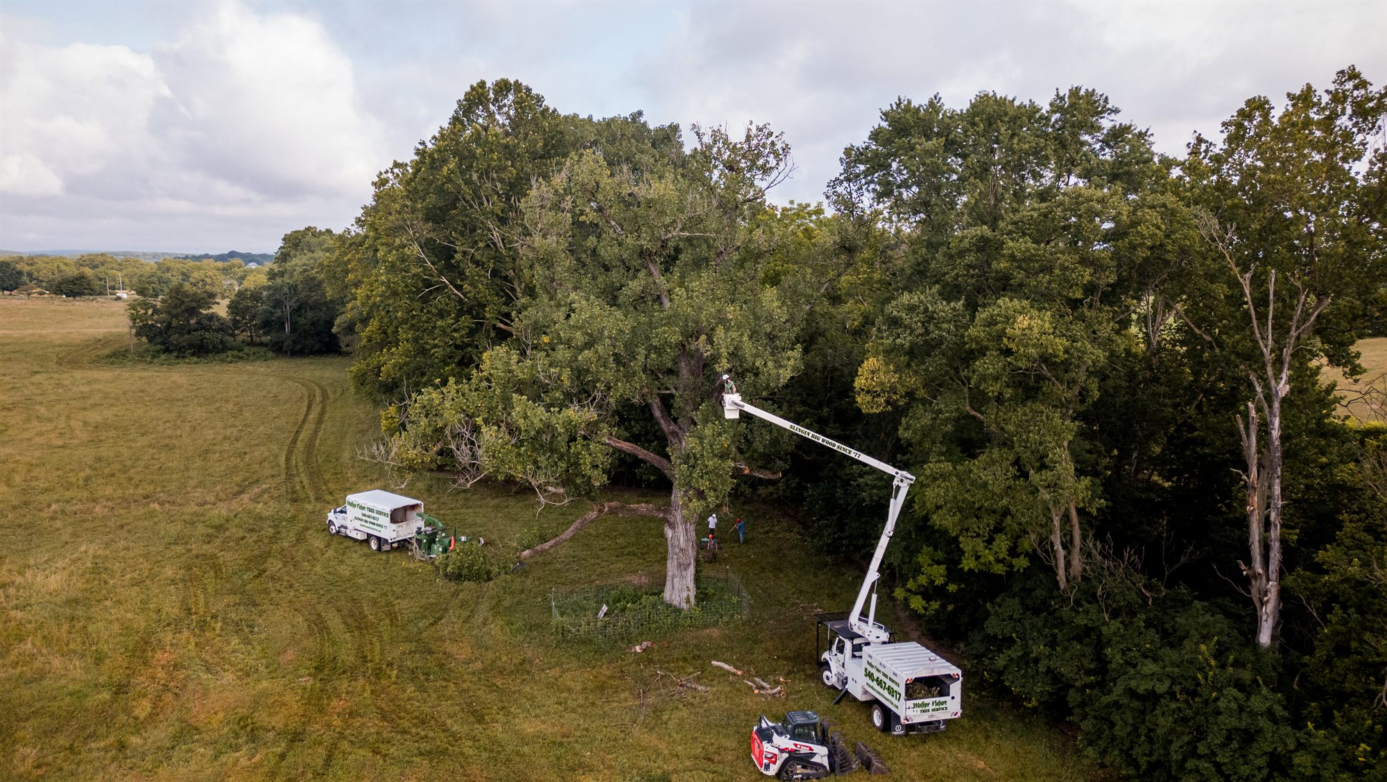 Aerial view of the crew and equipment on a Winchester, VA job